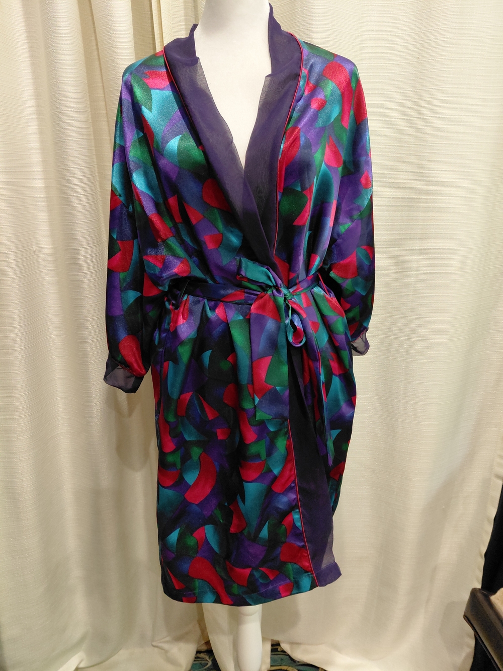 Vintage Cacique Multicolor Abstract Robe with Belt